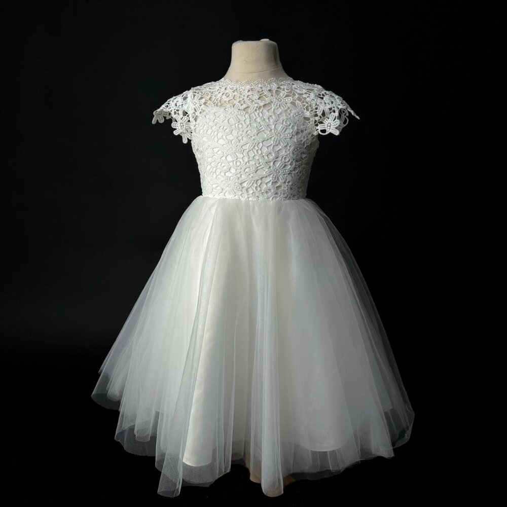 Brand New Kids Flower Girl Dress with Tulle Skirt and Guipure Top